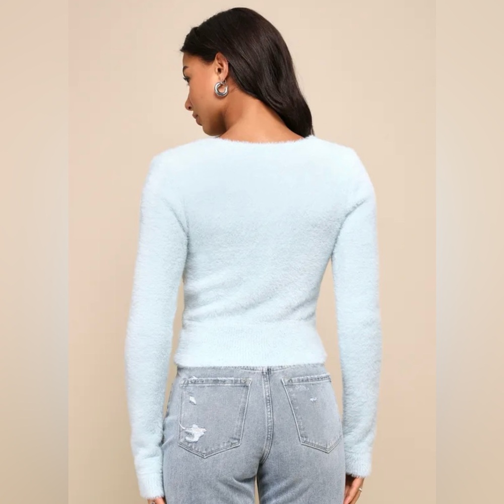 NWT Lulu's Snuggly Statement Light Blue Eyelash Knit Surplice Sweater Women’s XS - Picture 7 of 14